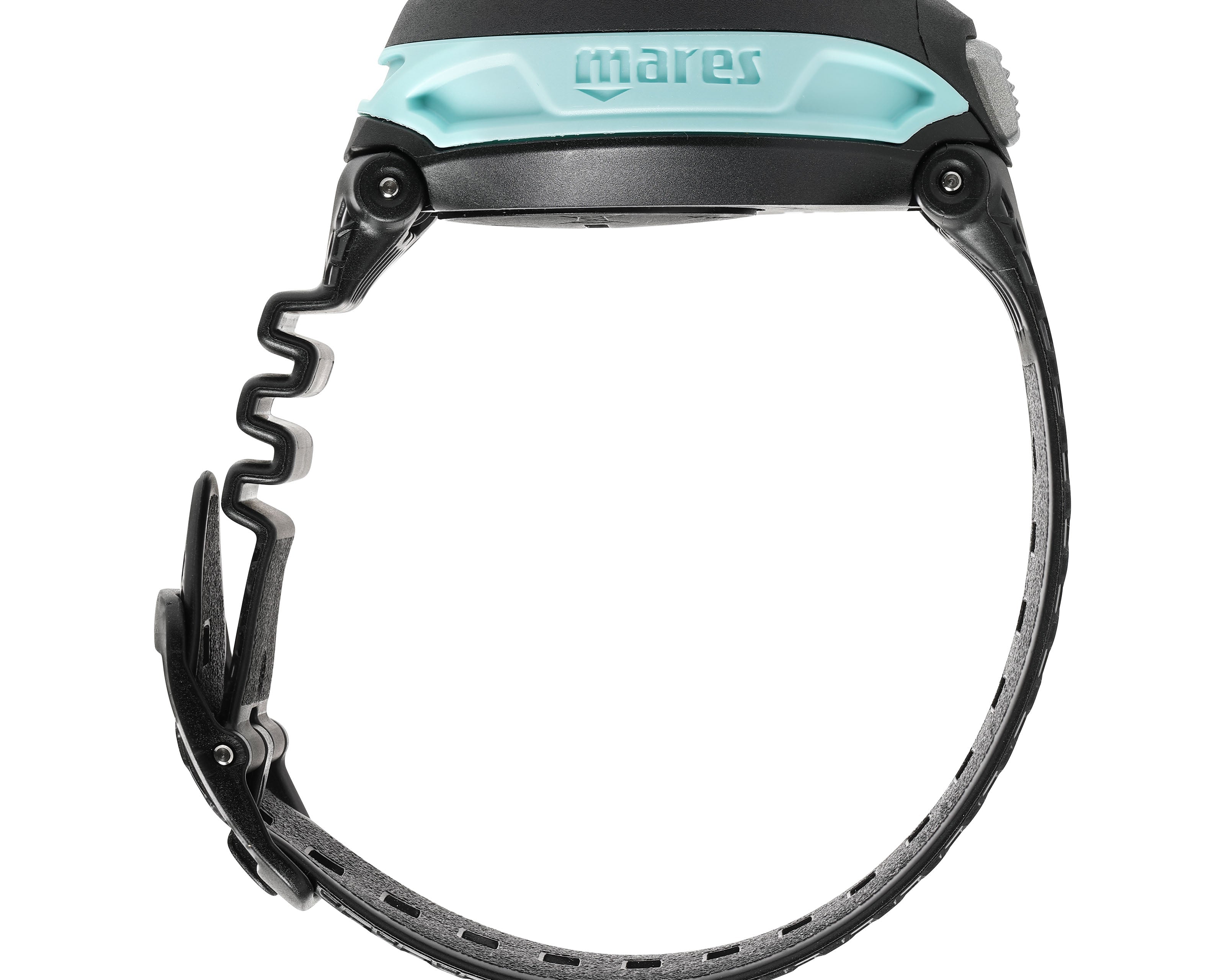 Black and teal diving mask with Mares branding on a white background