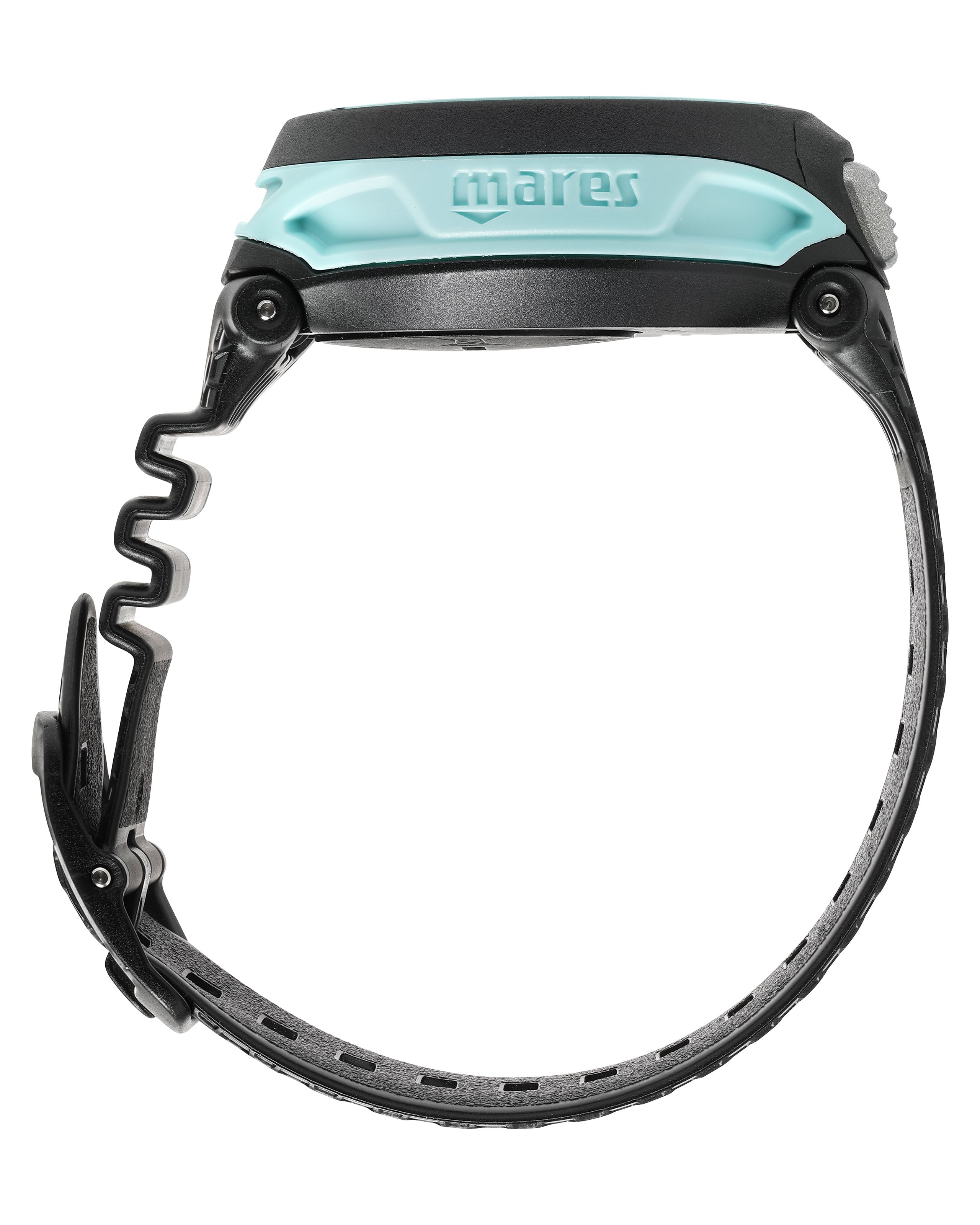Black and teal diving mask with Mares branding on a white background