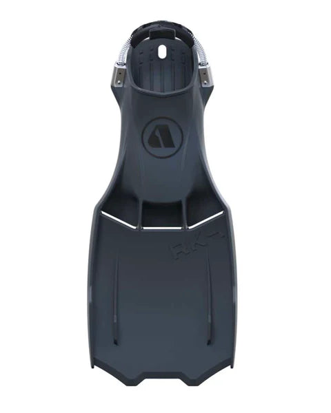 A pair of white Apeks RK 4 scuba diving fins with adjustable straps and stainless steel hinges.