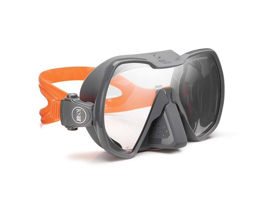 Seeker Tauchermaske in Grau Orange von der Seitenansicht
