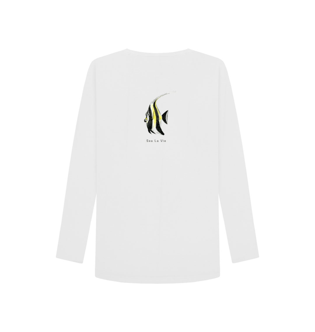 White Printed Long Sleeve T Shirt Back