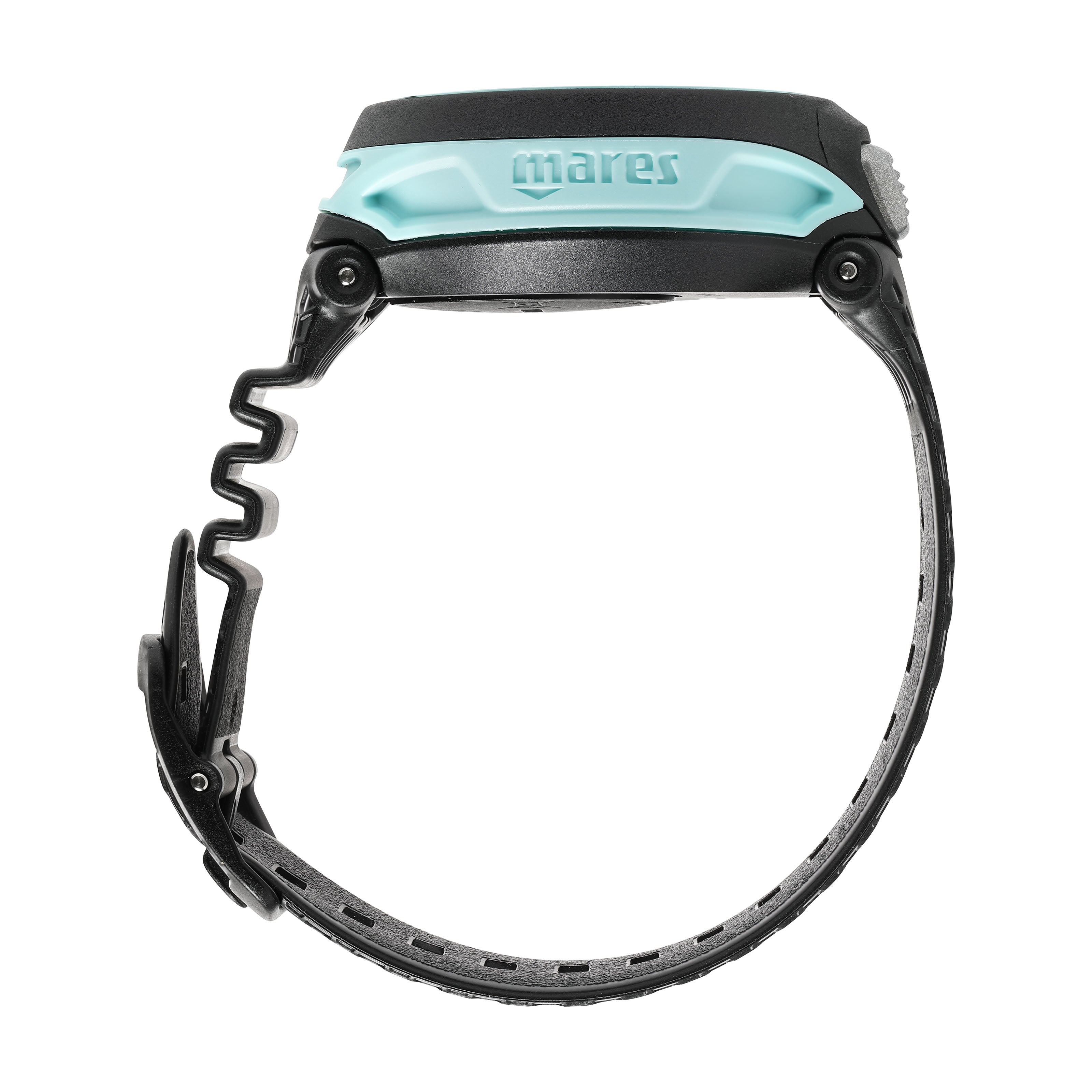 Black and teal diving mask with Mares branding on a white background