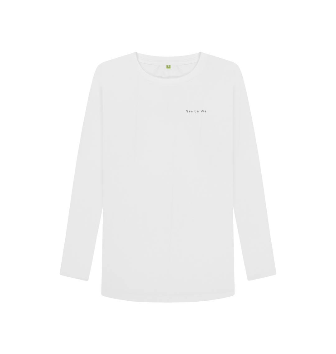 White Printed Long Sleeve T Shirt Front